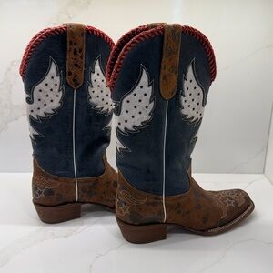 J.B. Dillon Leather Boots - Red white and blue